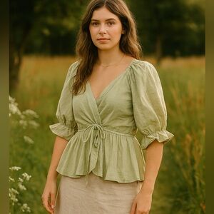 7 For All Mankind Light Green Blouse